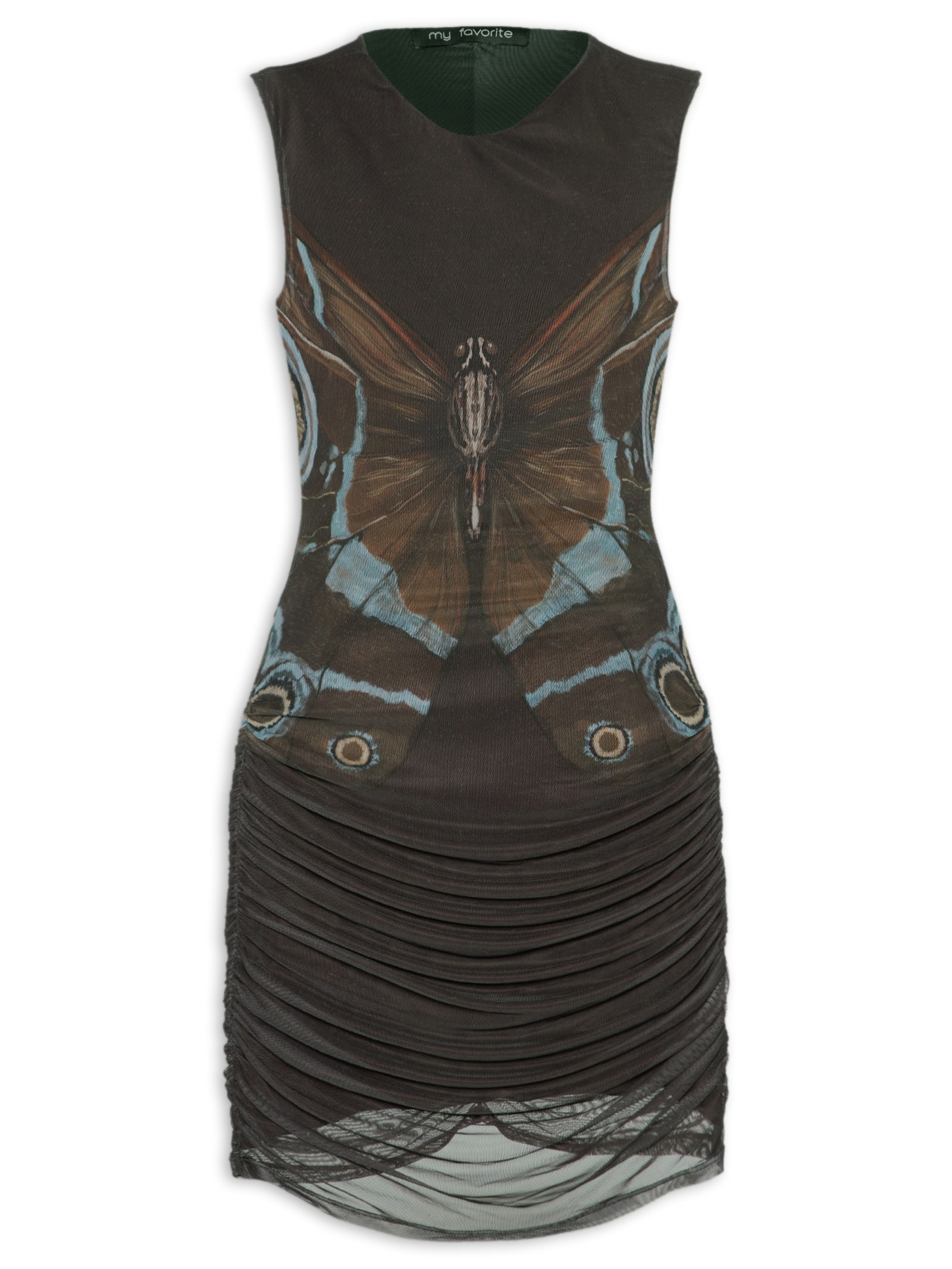 Vestido Curto Estampado Drapeado Marrom My Favorite