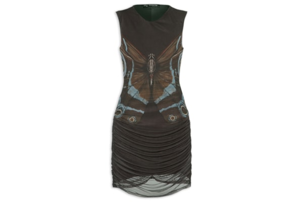 Vestido Curto Estampado Drapeado - Marrom