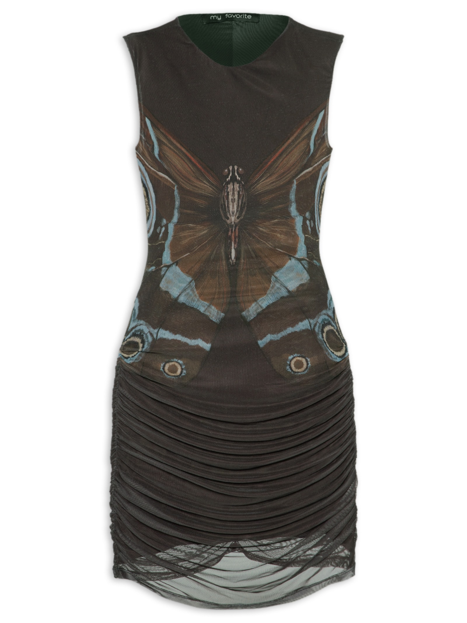 Vestido Curto Estampado Drapeado Marrom My Favorite