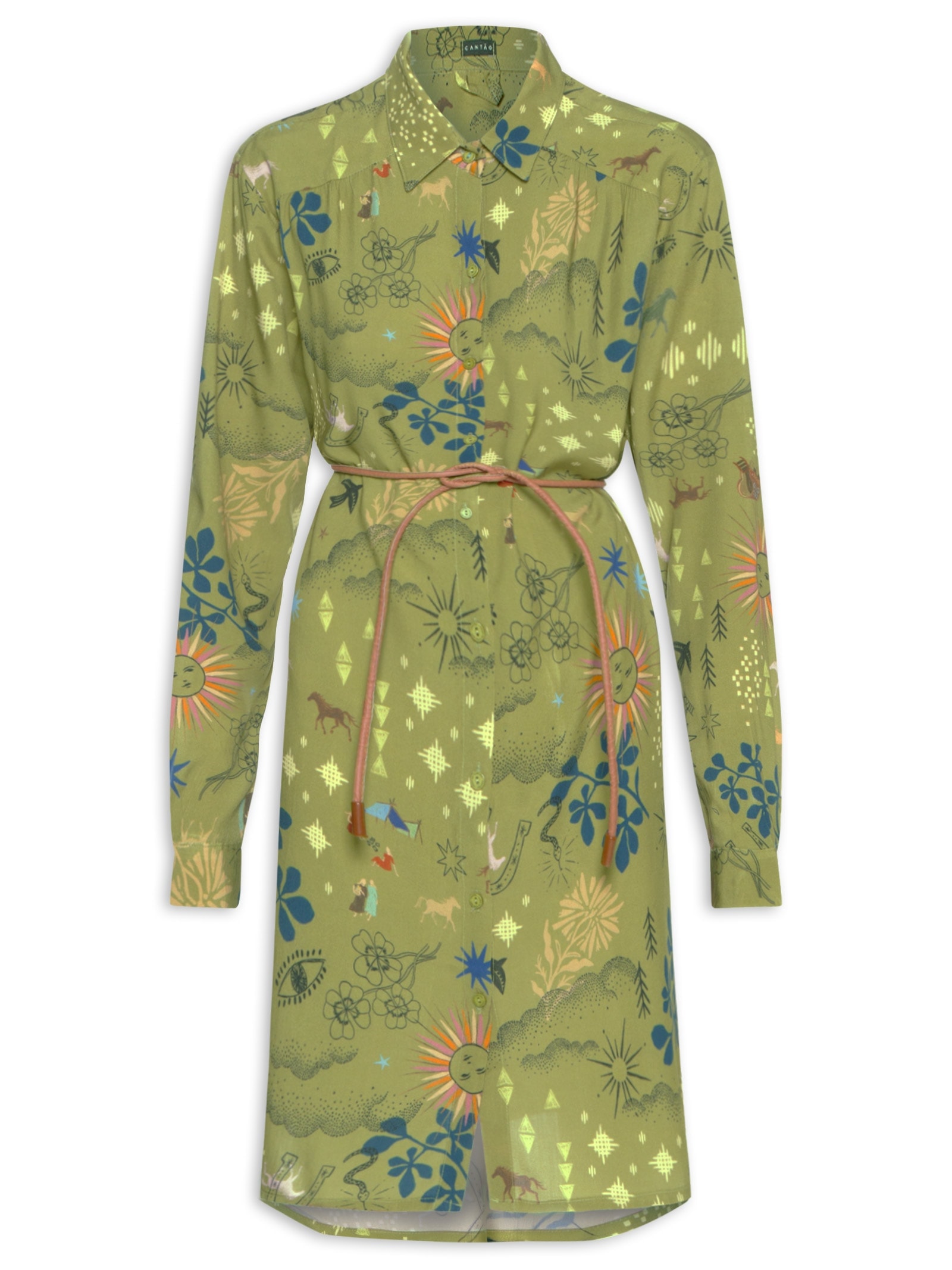 Vestido Curto Estampado Jornada Verde Cantão
