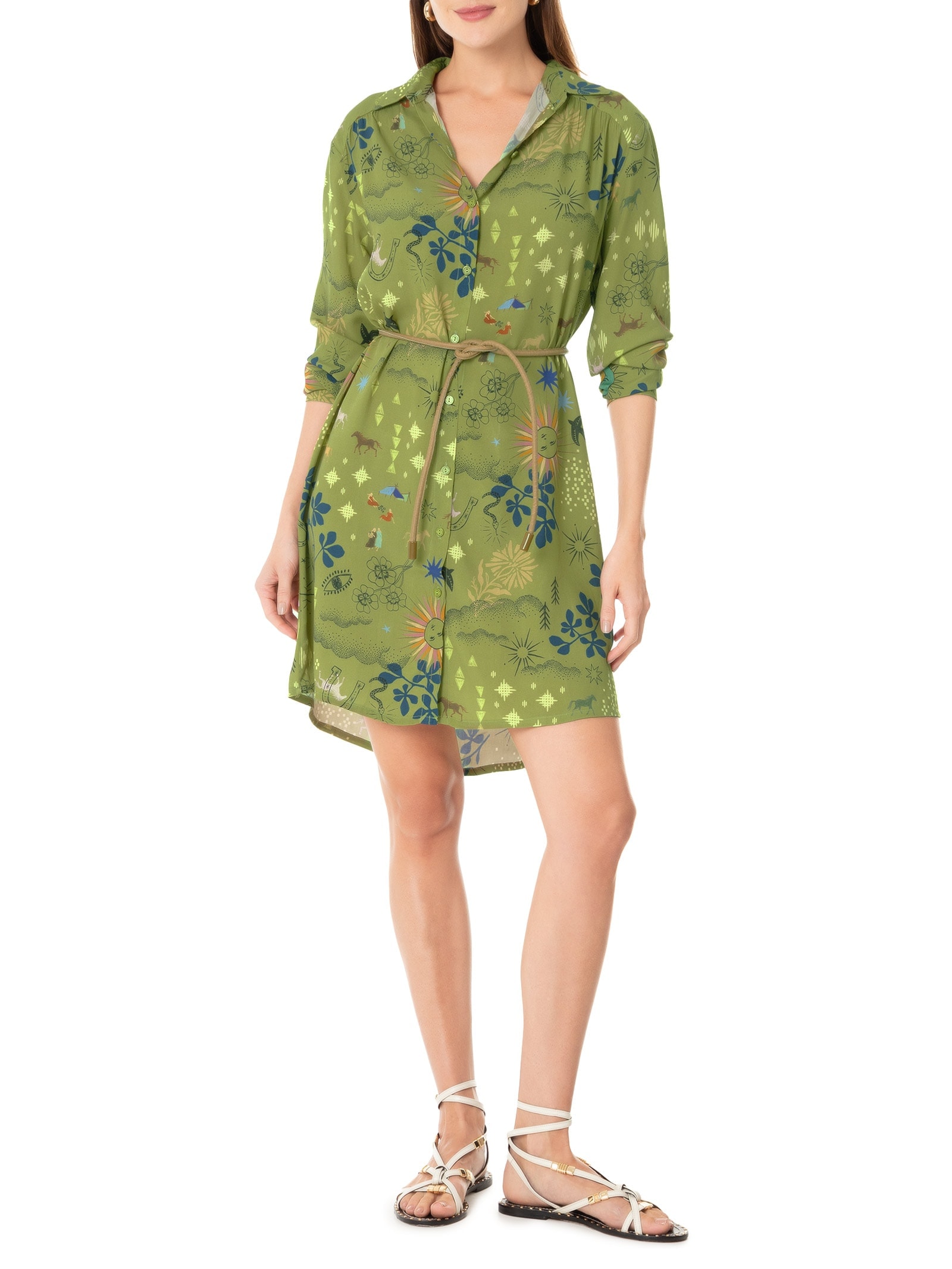 Vestido Curto Estampado Jornada Verde Cantão