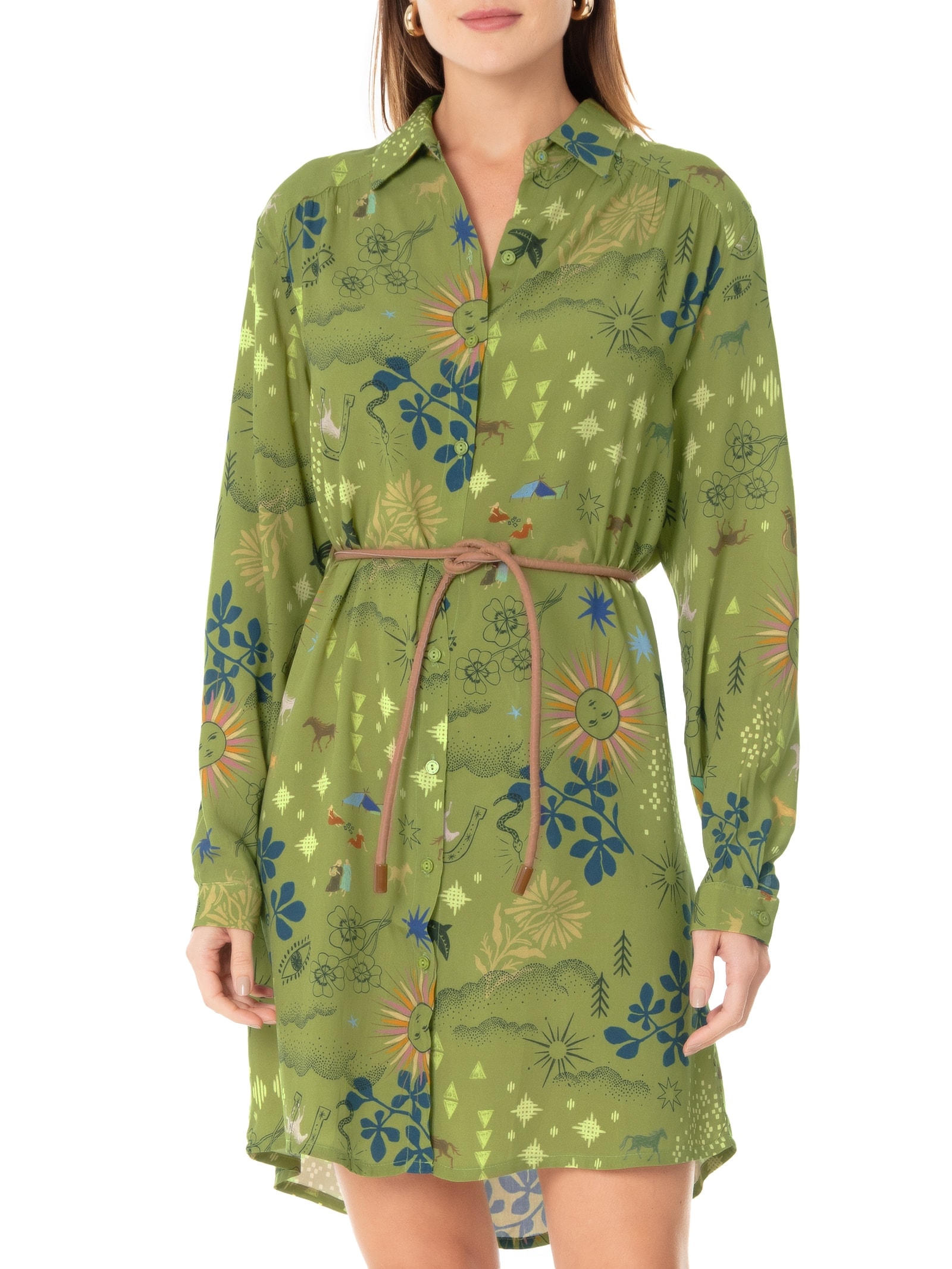 Vestido Curto Estampado Jornada Verde Cantão