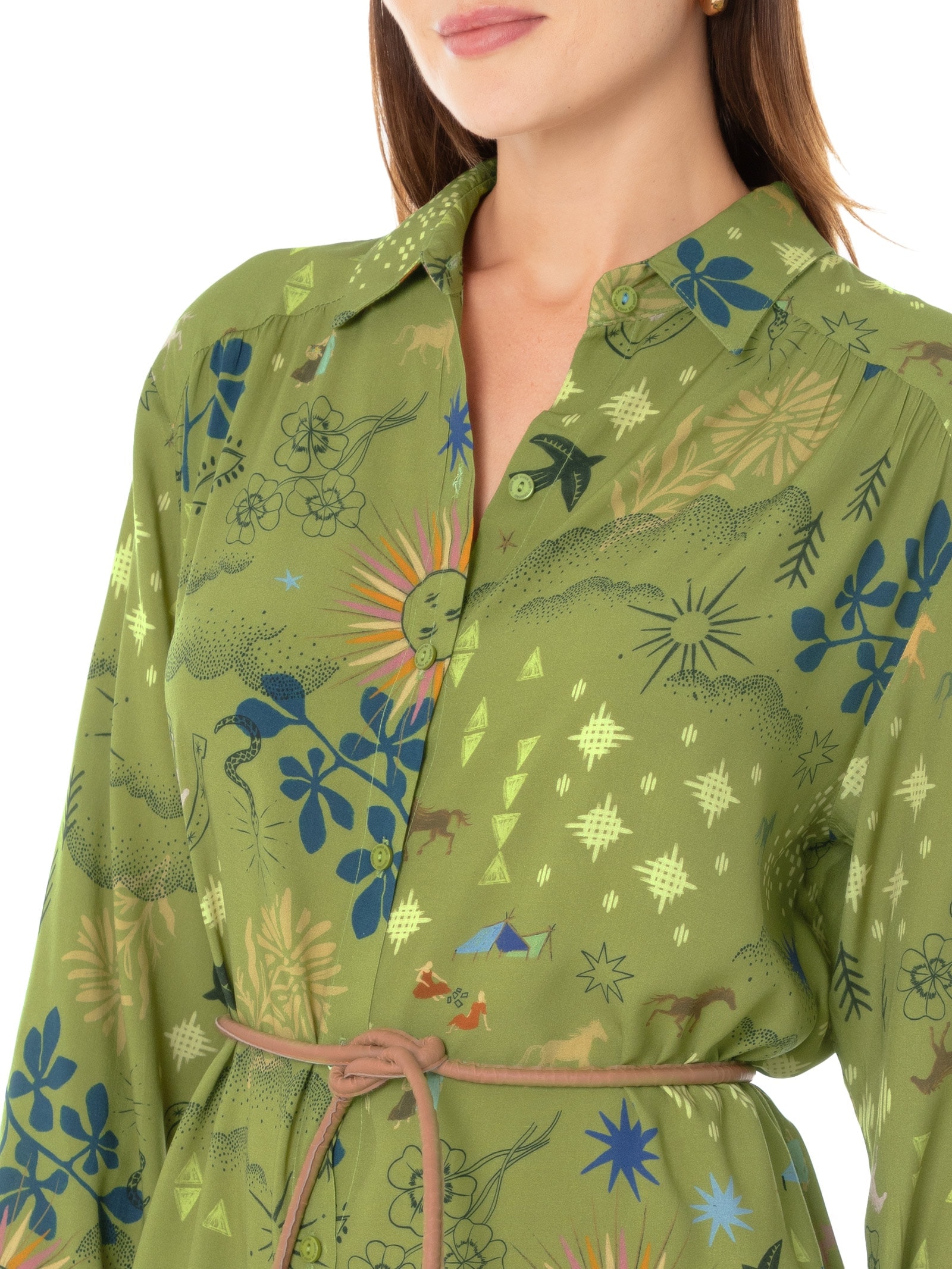 Vestido Curto Estampado Jornada Verde Cantão