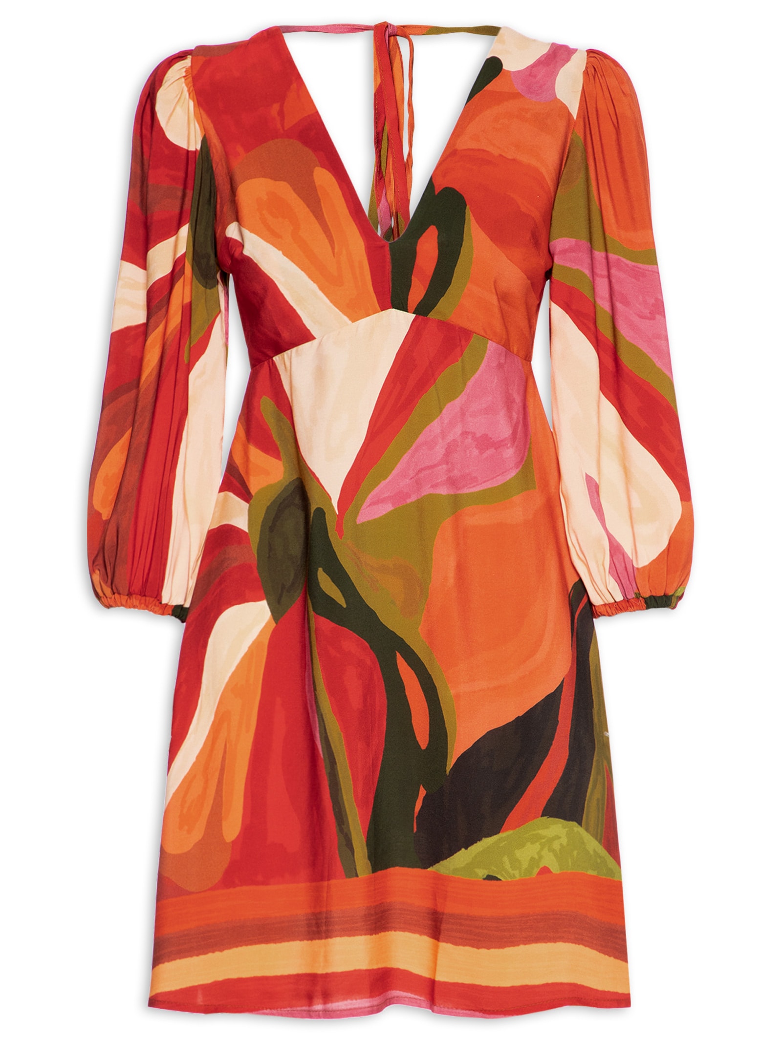 Vestido Curto Estampado Manga Bufante Laranja Cacay