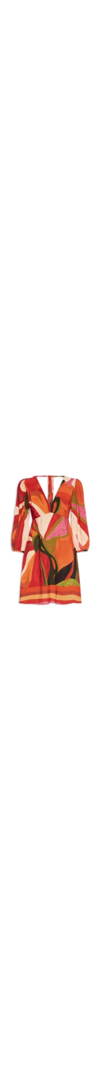 Vestido Curto Estampado Manga Bufante - Laranja