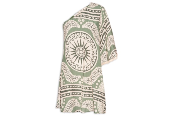 Vestido Curto Estampado Manga Franja - Verde