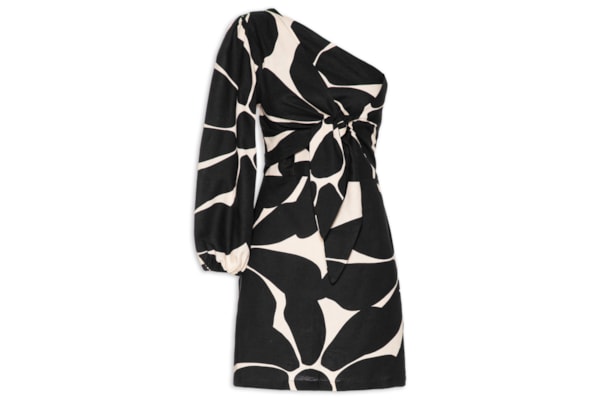 Vestido Curto Estampado Ombro Amarração - Preto
