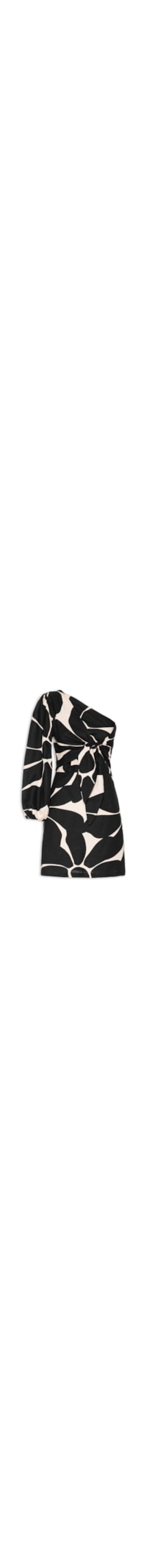 Vestido Curto Estampado Ombro Amarração - Preto