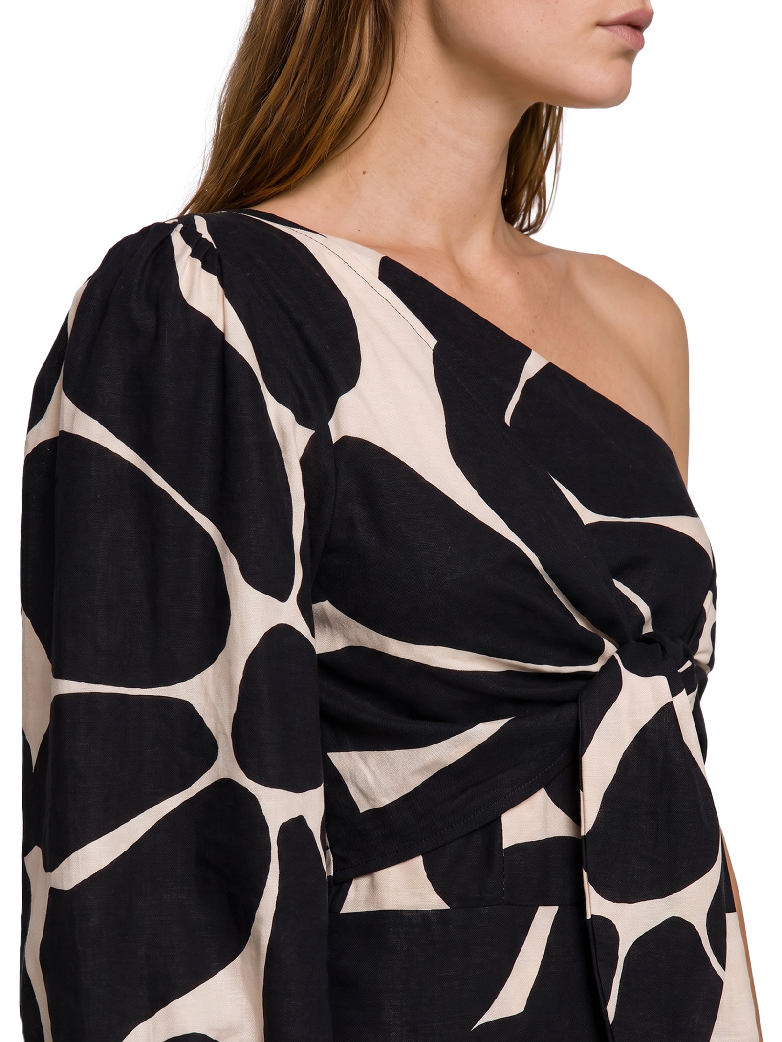 Vestido Curto Estampado Ombro Amarração Preto Cacay