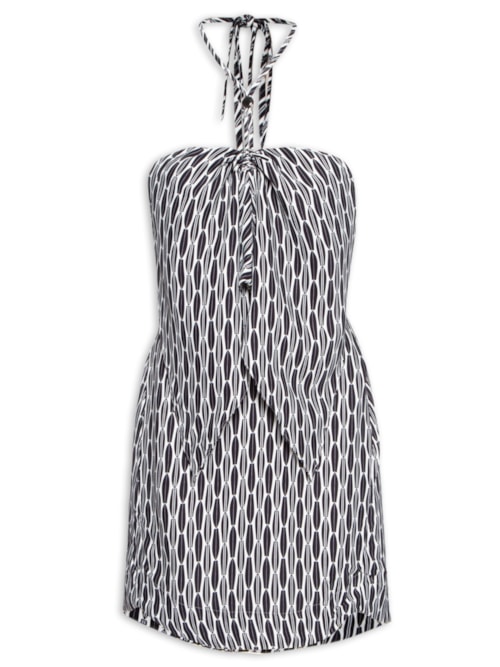 Vestido Curto Estampado – Preto