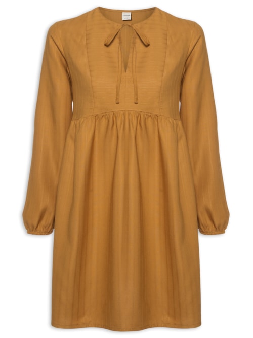 Vestido Curto Evasê Manga Longa - Marrom