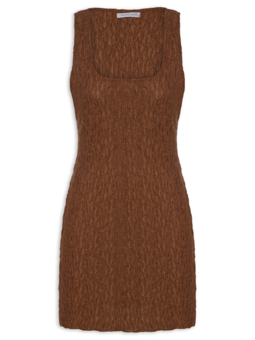 Vestido Curto Feminino Texturizado – Marrom