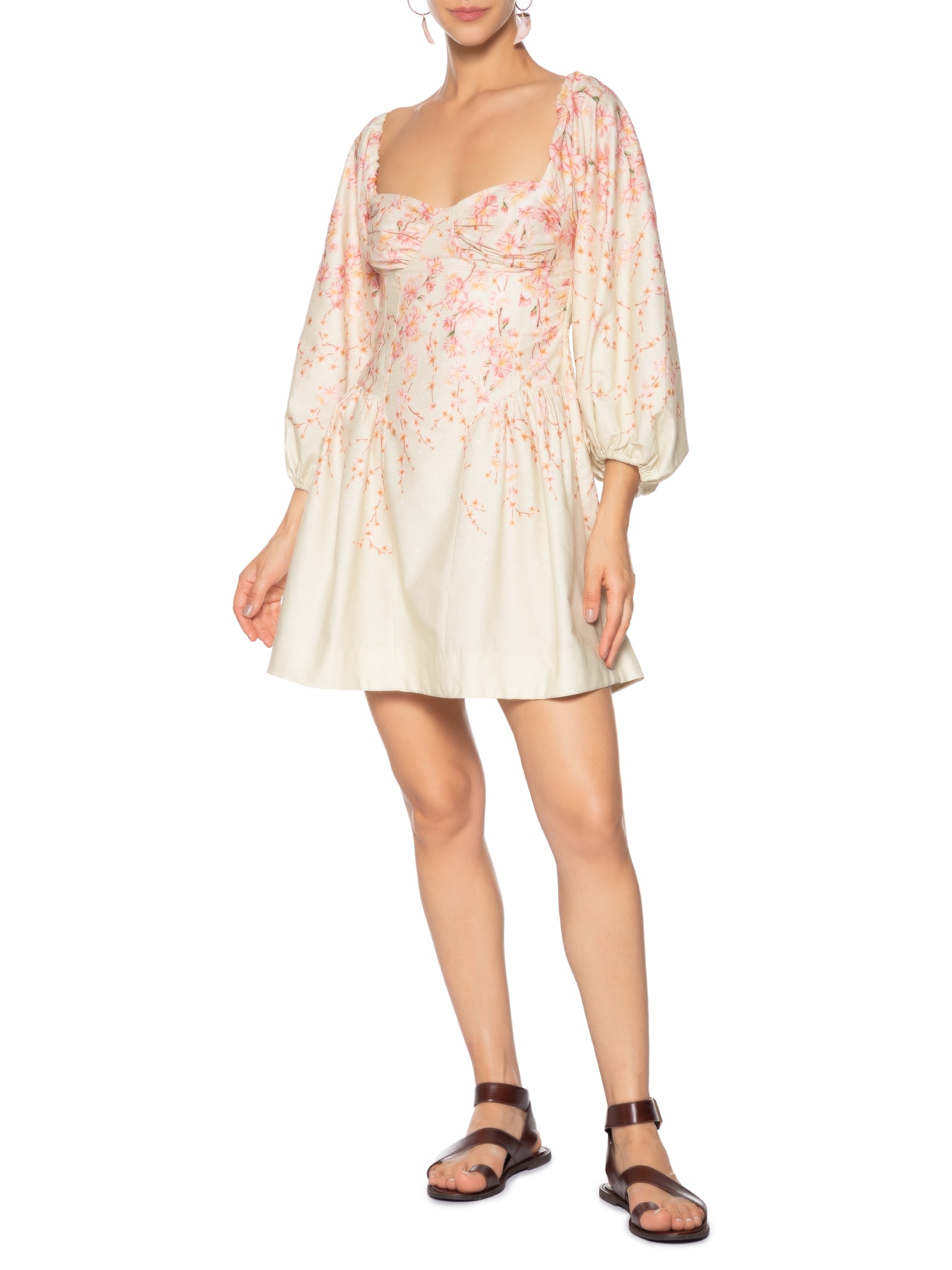 Vestido Curto Flor De Cerejeira Verde Farm