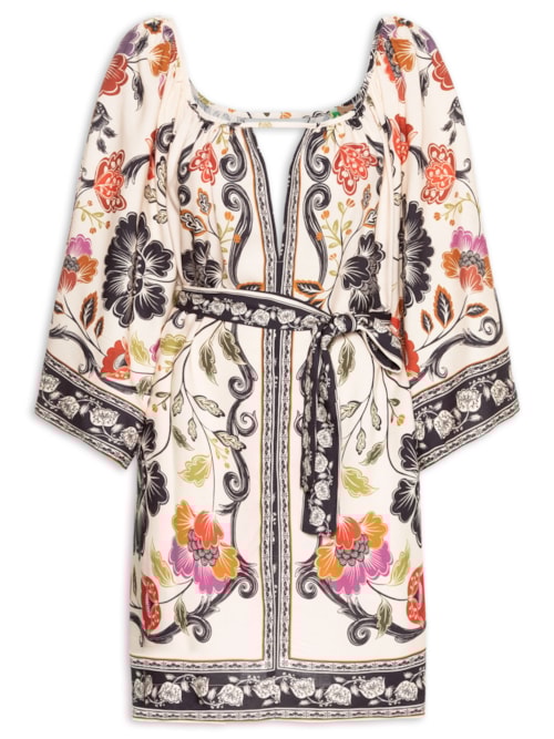 Vestido Curto Flor De Fita – Bege