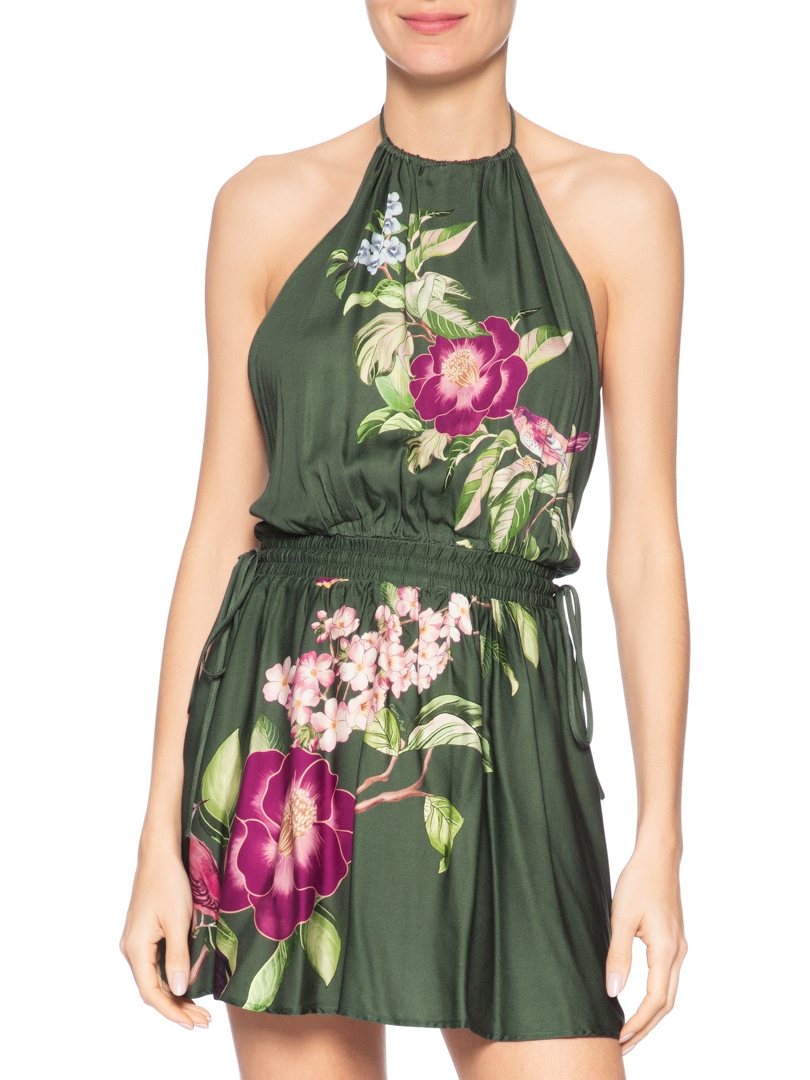 Vestido Curto Flor de Pássaro – Verde Farm