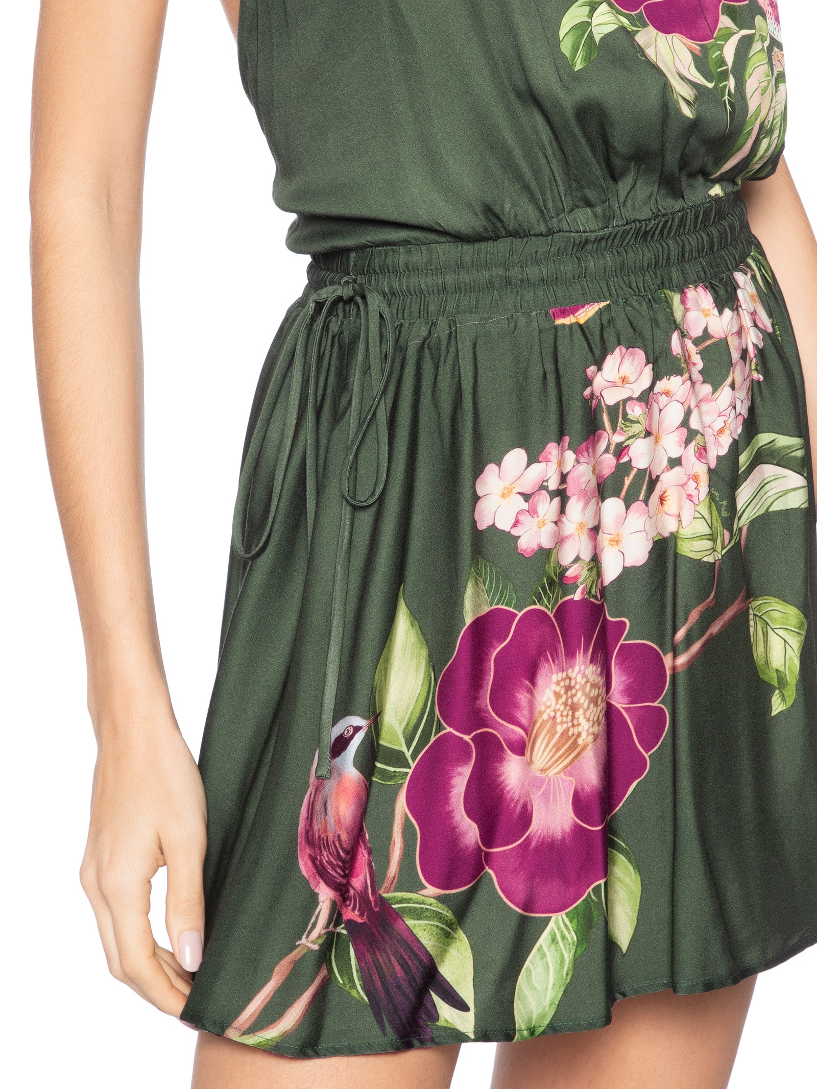 Vestido Curto Flor de Pássaro – Verde Farm