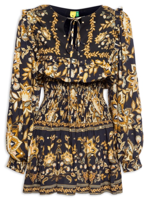 Vestido Curto Flora Abacaxi – Preto