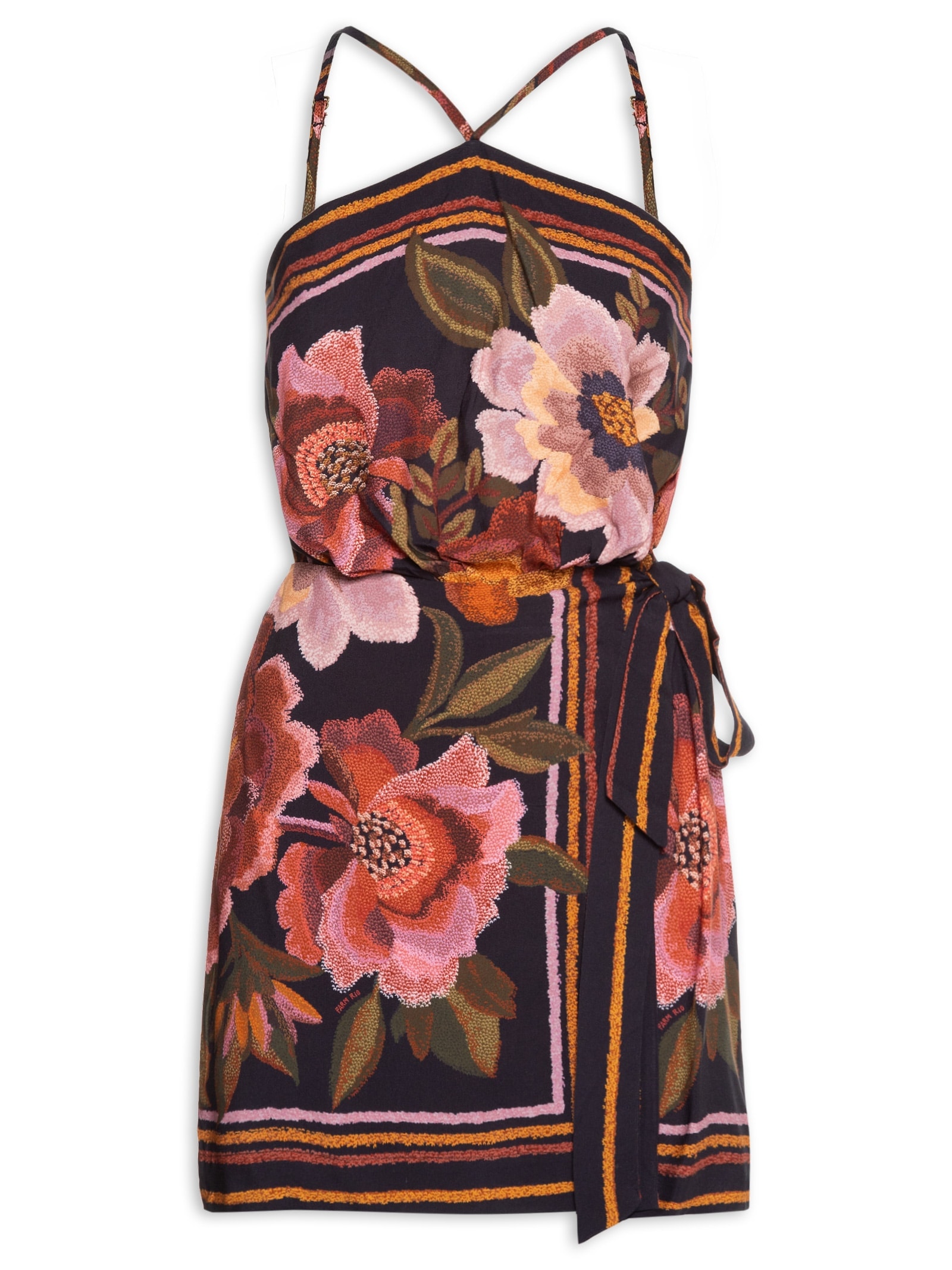Vestido Curto Floral Cleo Preto Farm