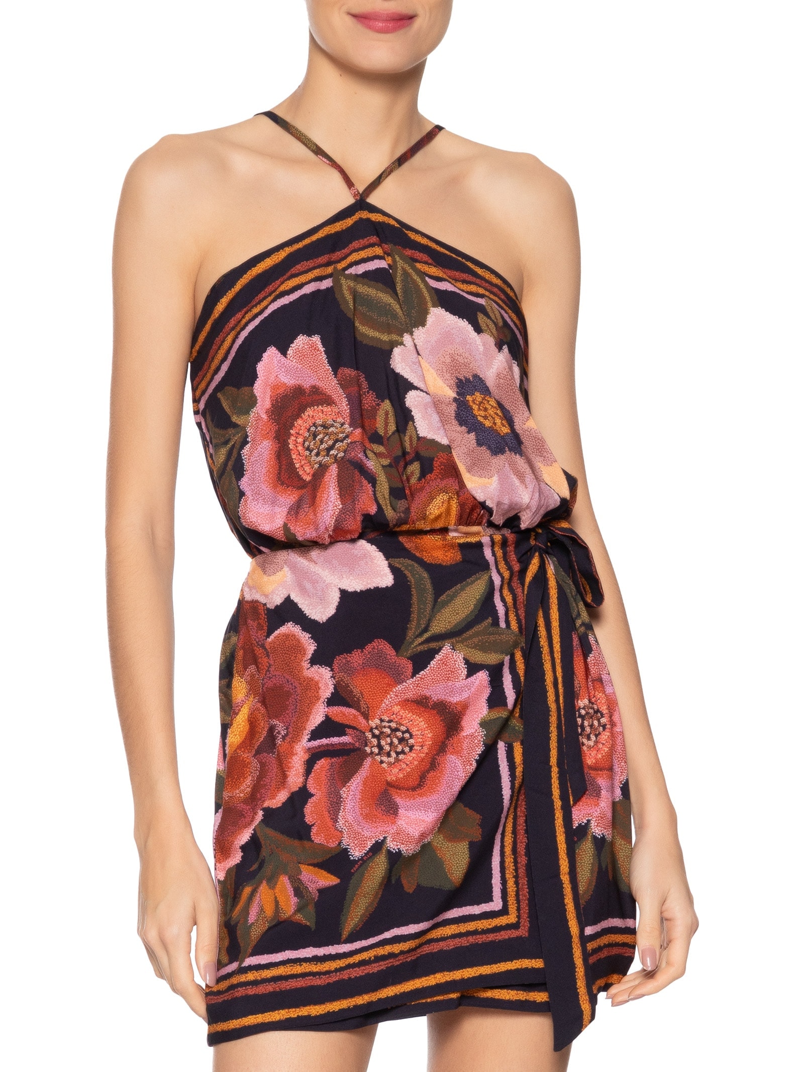 Vestido Curto Floral Cleo Preto Farm