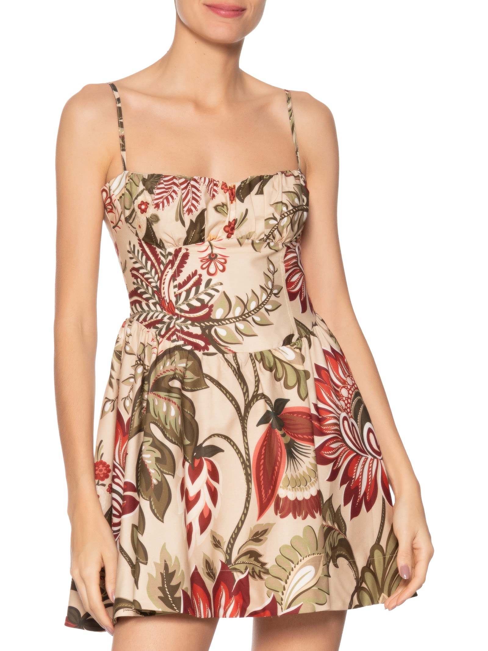 Vestido Curto Floral Ligia Bege Farm