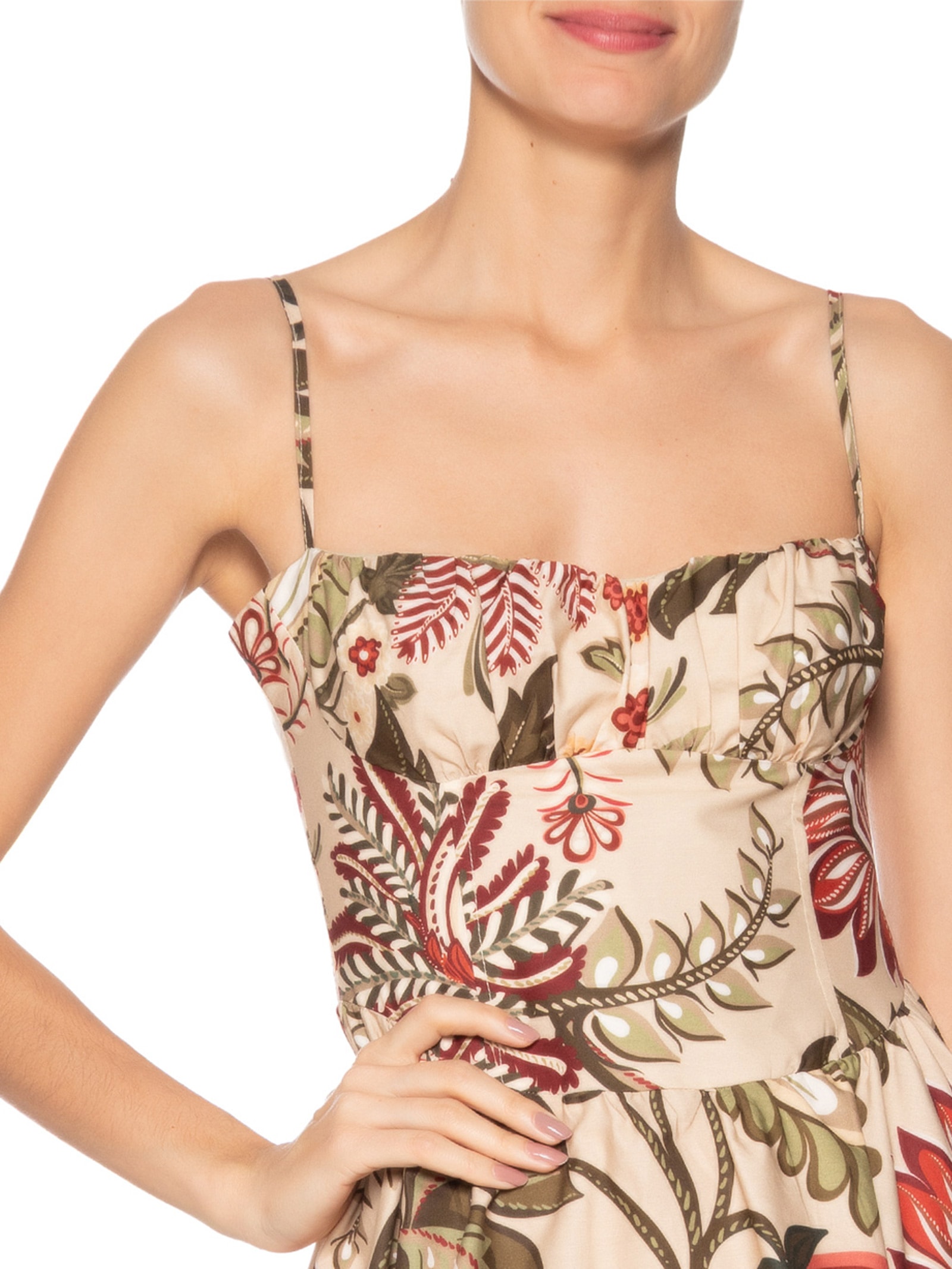 Vestido Curto Floral Ligia Bege Farm