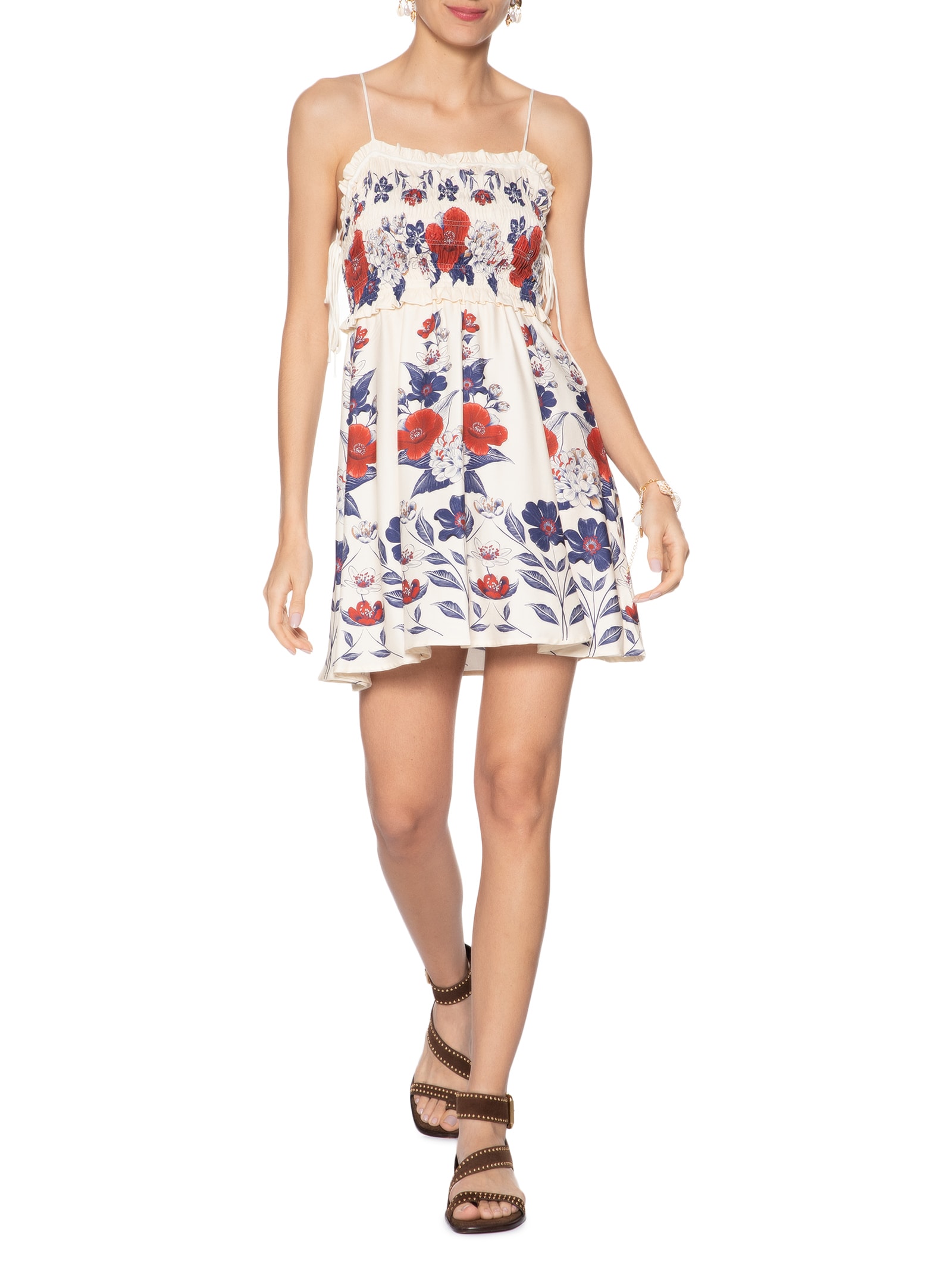 Vestido Curto Floral Lina Branco Farm