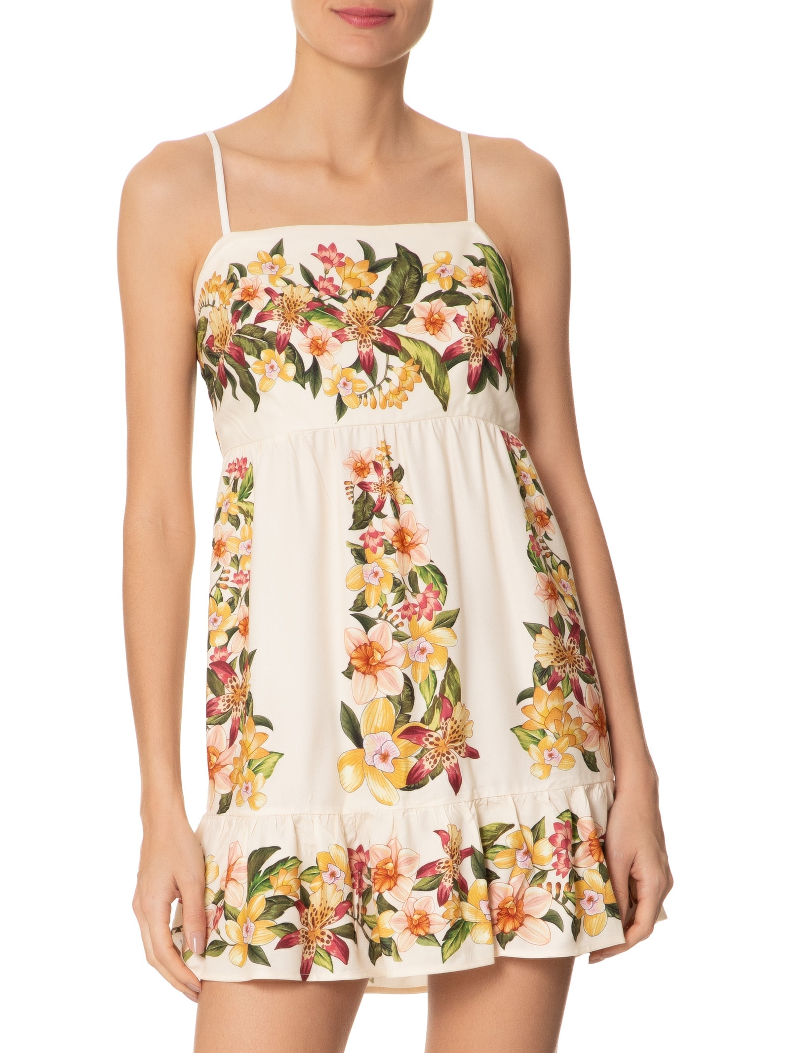 Vestido Curto Floral Mali Off White Farm