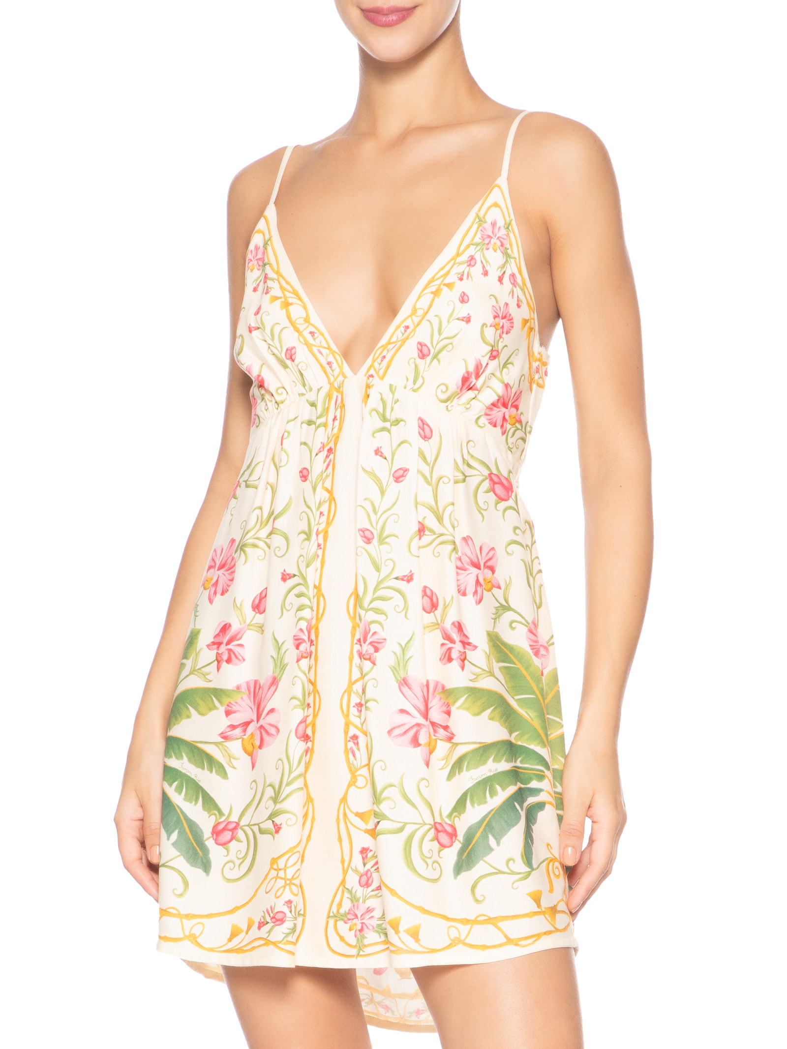 Vestido Curto Floral Nusa Bege Farm