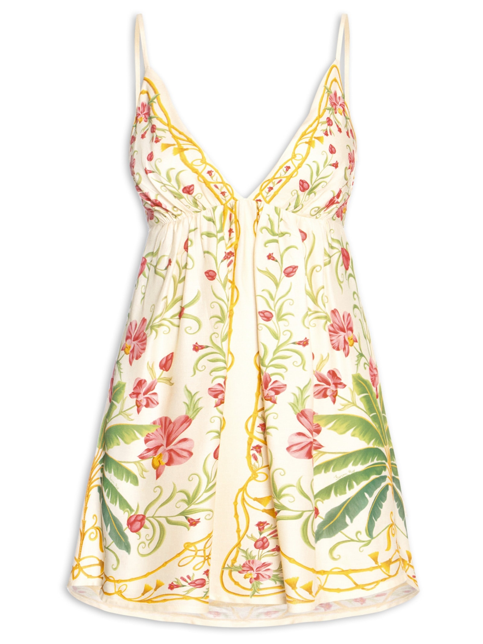 Vestido Curto Floral Nusa Bege Farm