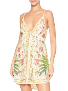 Vestido Curto Floral Nusa - Bege by FARM