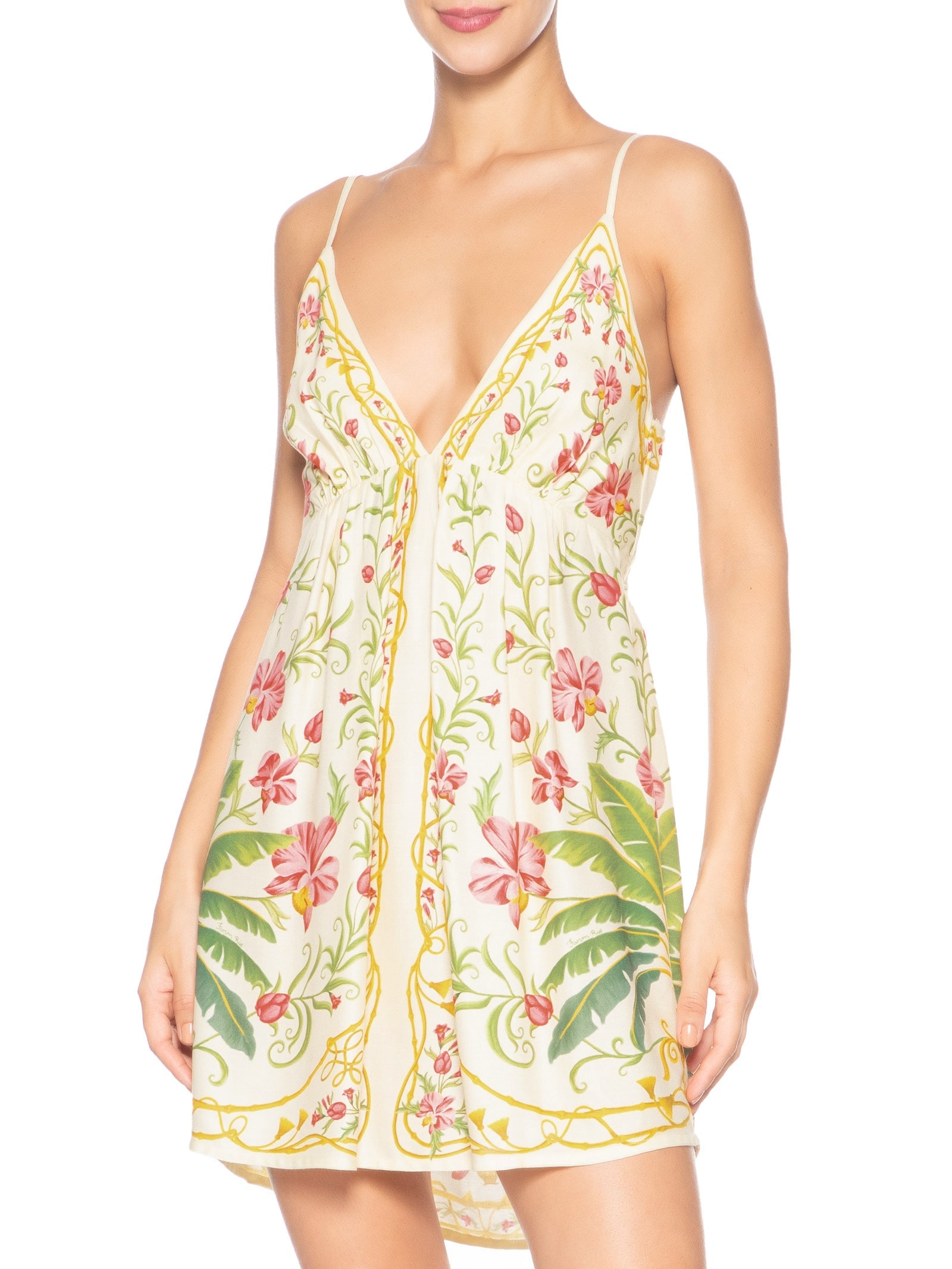 Vestido Curto Floral Nusa - Bege by FARM