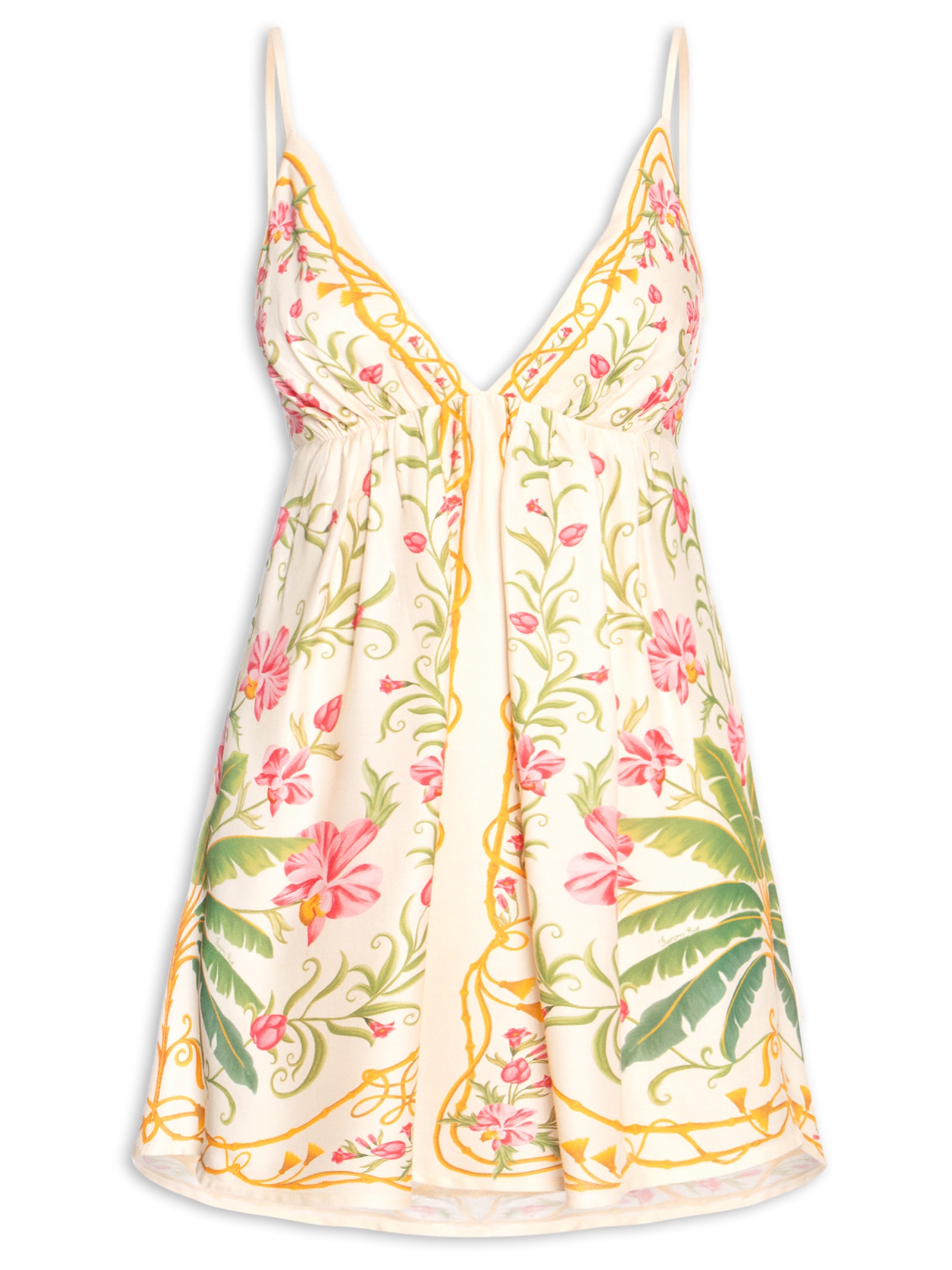 Vestido Curto Floral Nusa Bege Farm