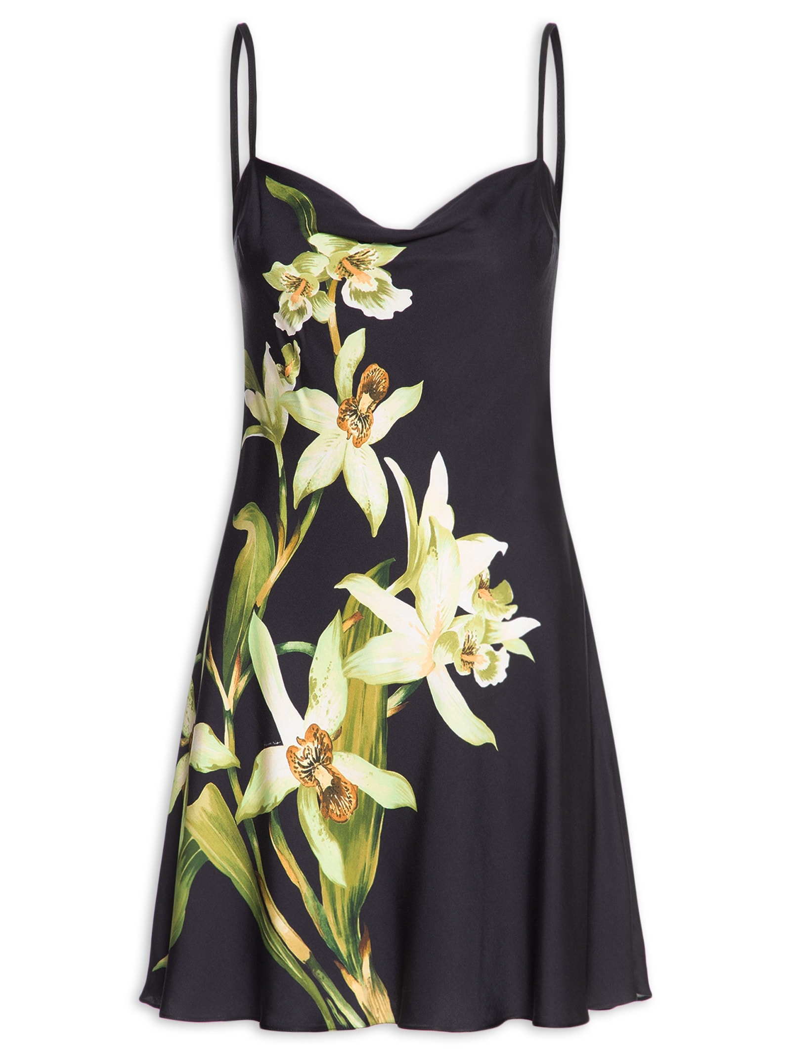 Vestido Curto Floral Orquídea Preto Farm