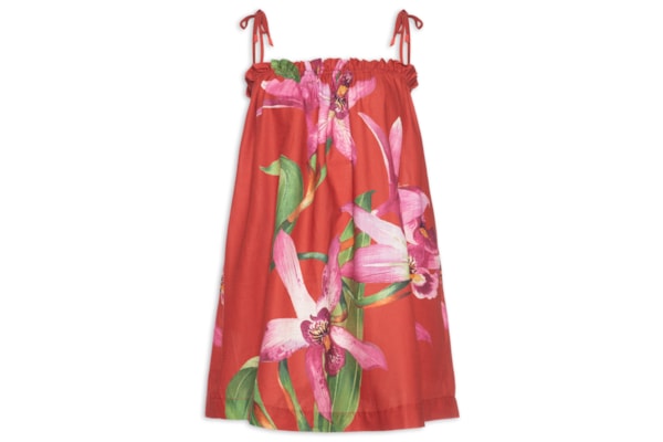 Vestido Curto Floral Orquídea - Vermelho