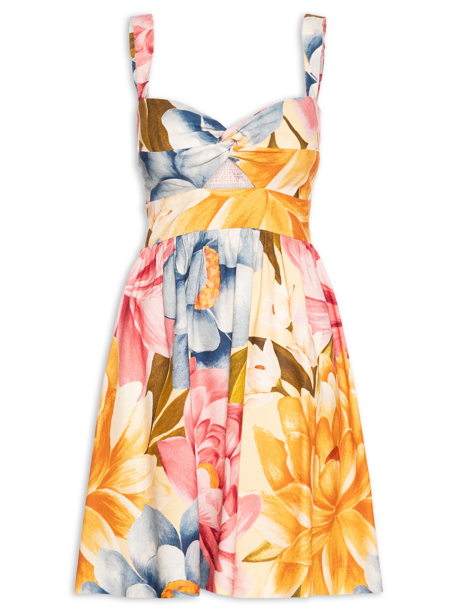 Vestido Curto Floral Rebeca Amarelo Farm