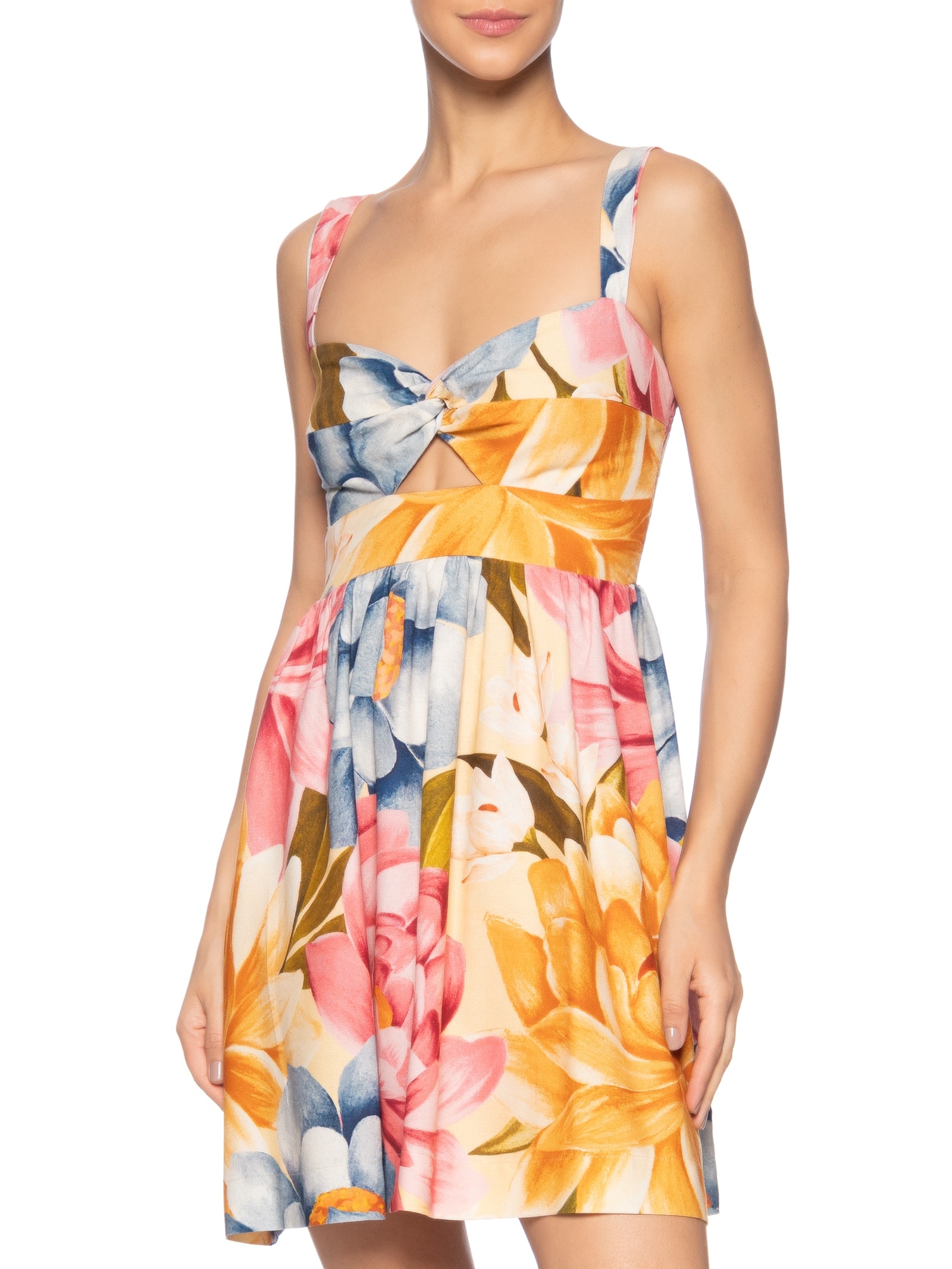 Vestido Curto Floral Rebeca Amarelo Farm