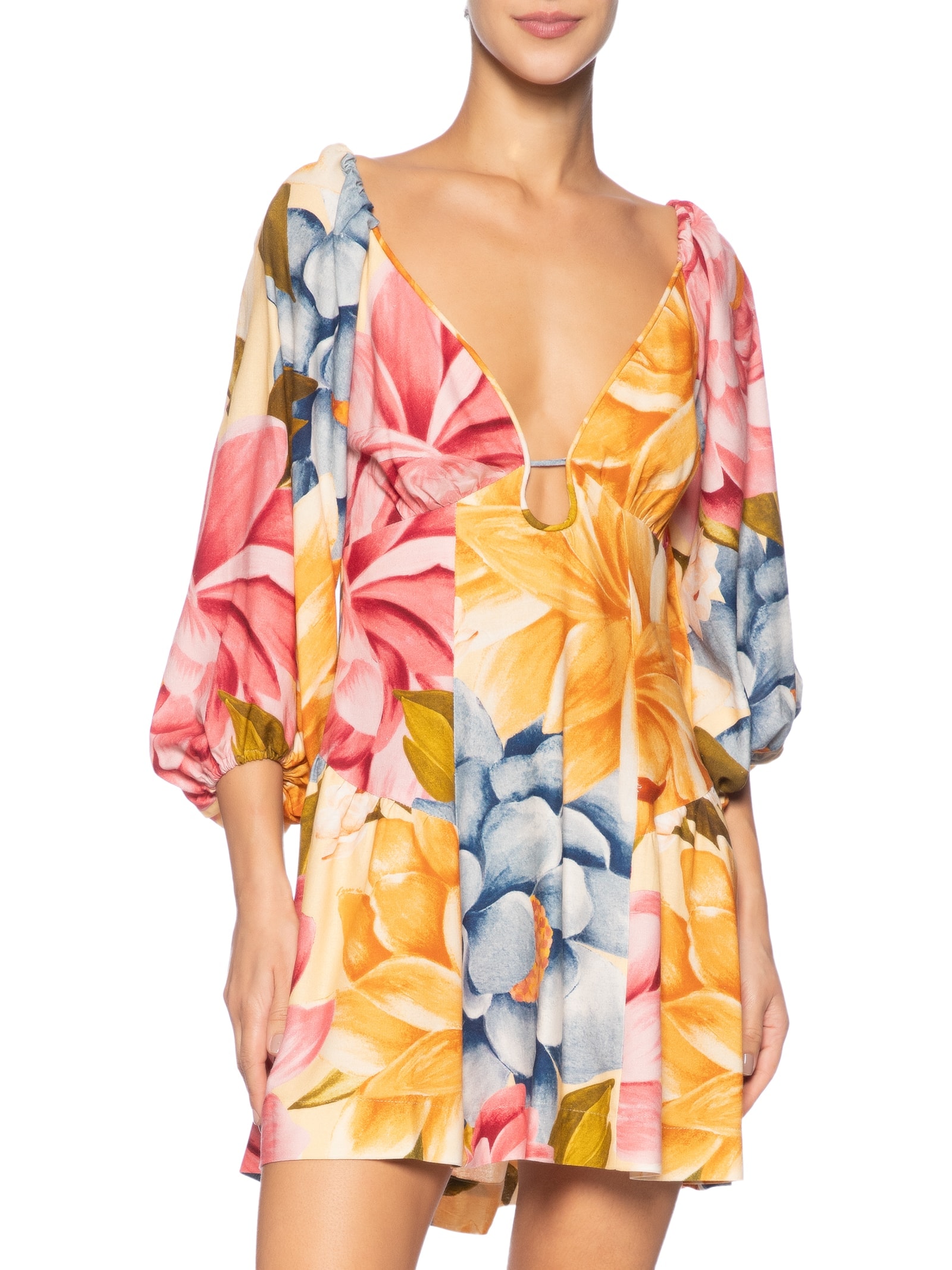 Vestido Curto Floral Rebeca Amarelo Farm
