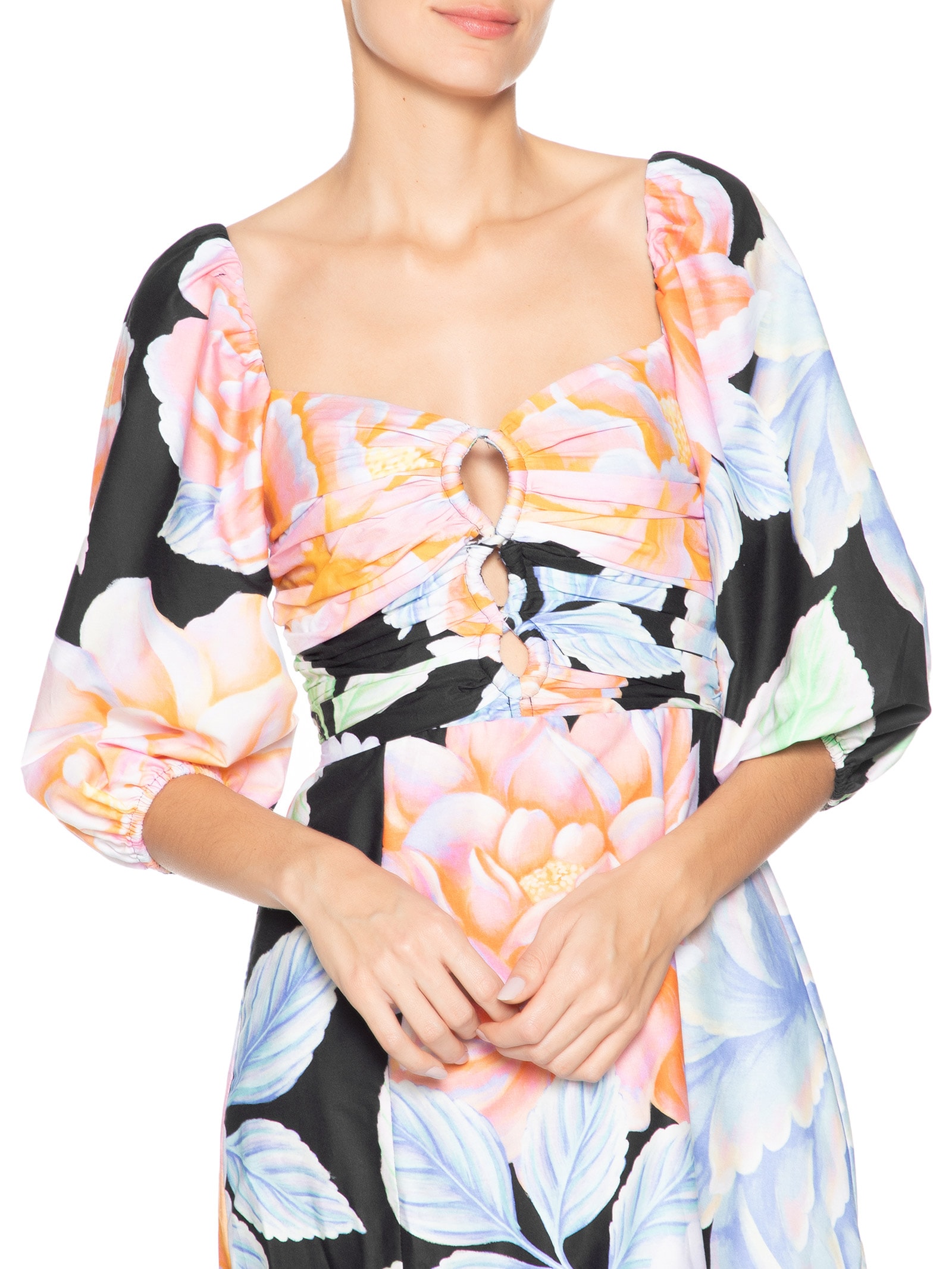 Vestido Curto Floral Sofia Preto Farm