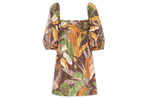 Vestido Curto Floresta Sketch - Marrom 