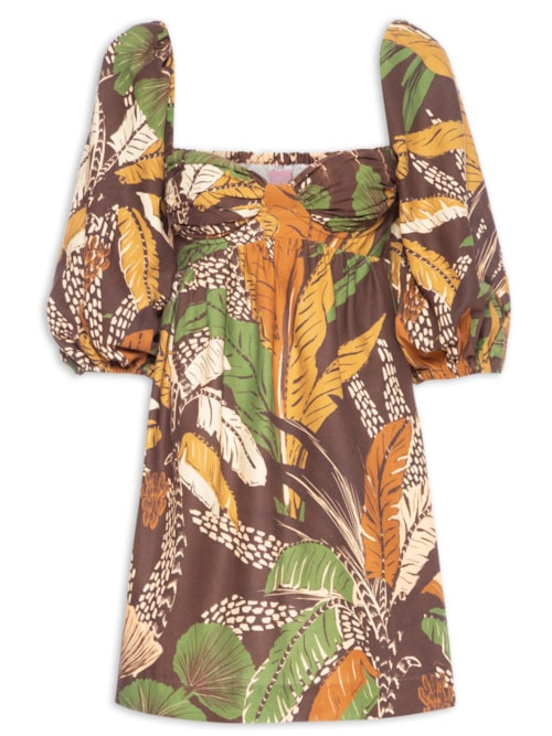 Vestido Curto Floresta Sketch – Marrom