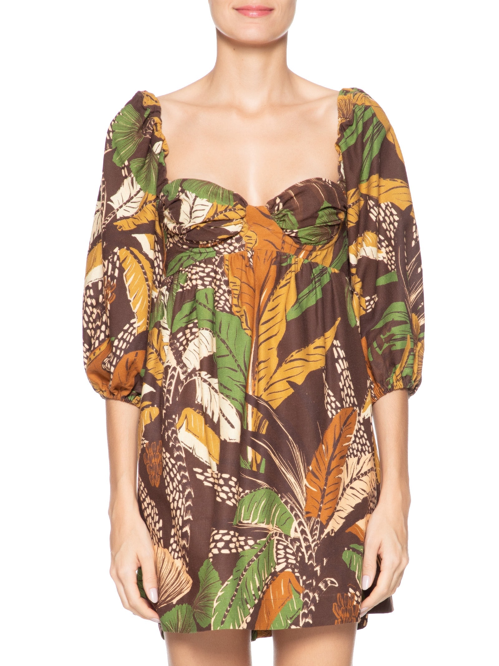 Vestido Curto Floresta Sketch Marrom  Farm