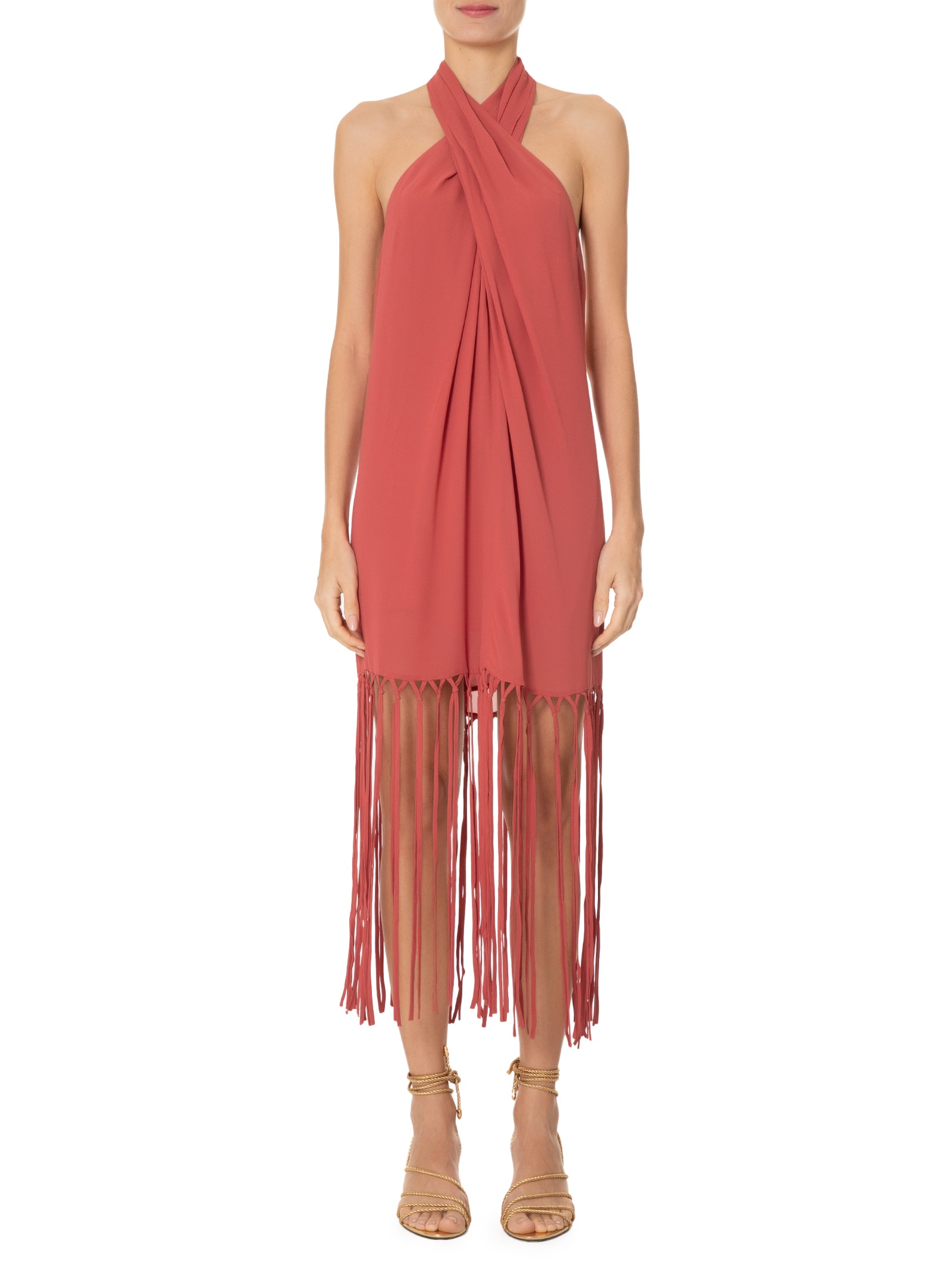 Vestido Curto Franjas Rosa Animale