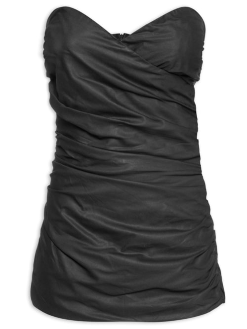 Vestido Curto Franzido Sem Alça – Preto
