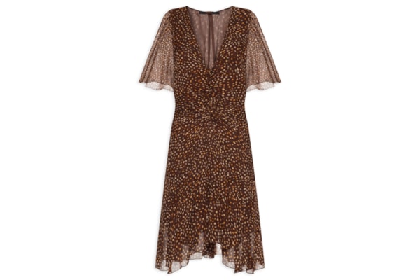 Vestido Curto Franzido Textura Selva - Marrom