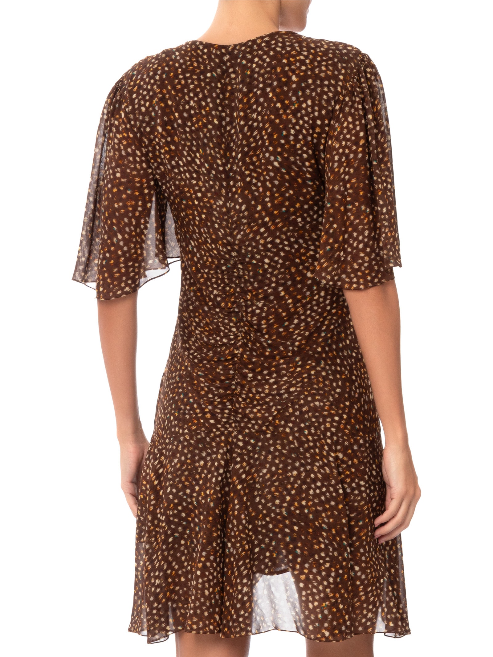 Vestido Curto Franzido Textura Selva Marrom Animale