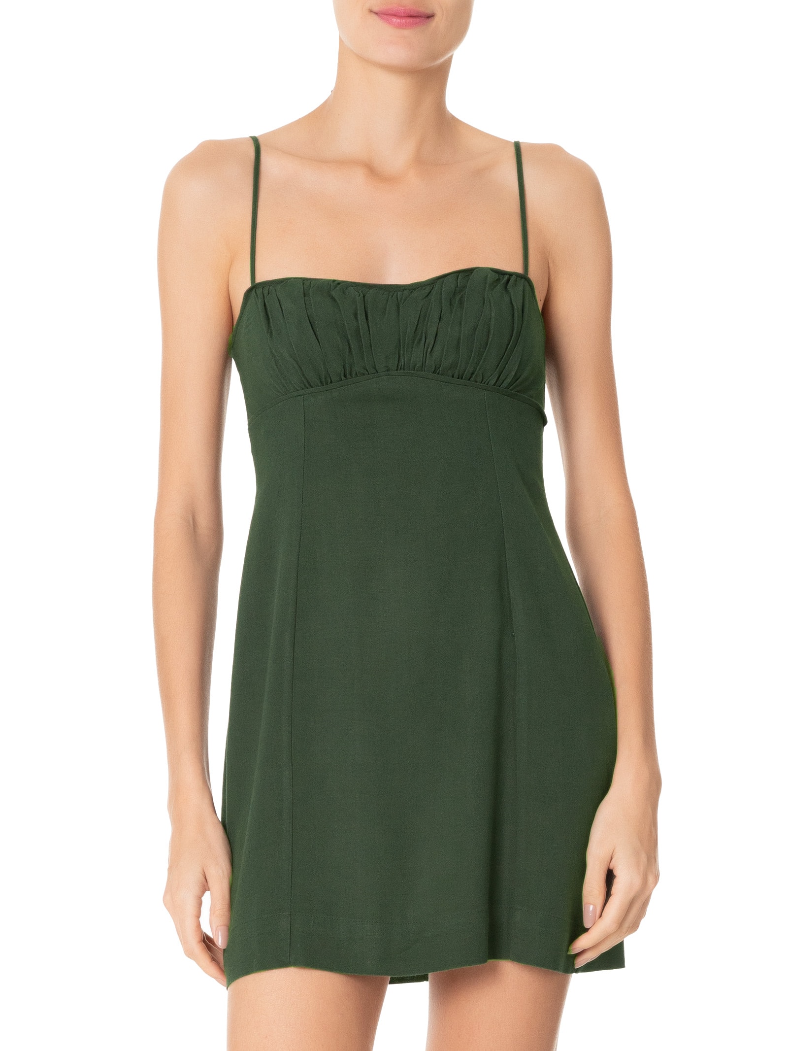 Farm Vestido Curto Franzido Verde