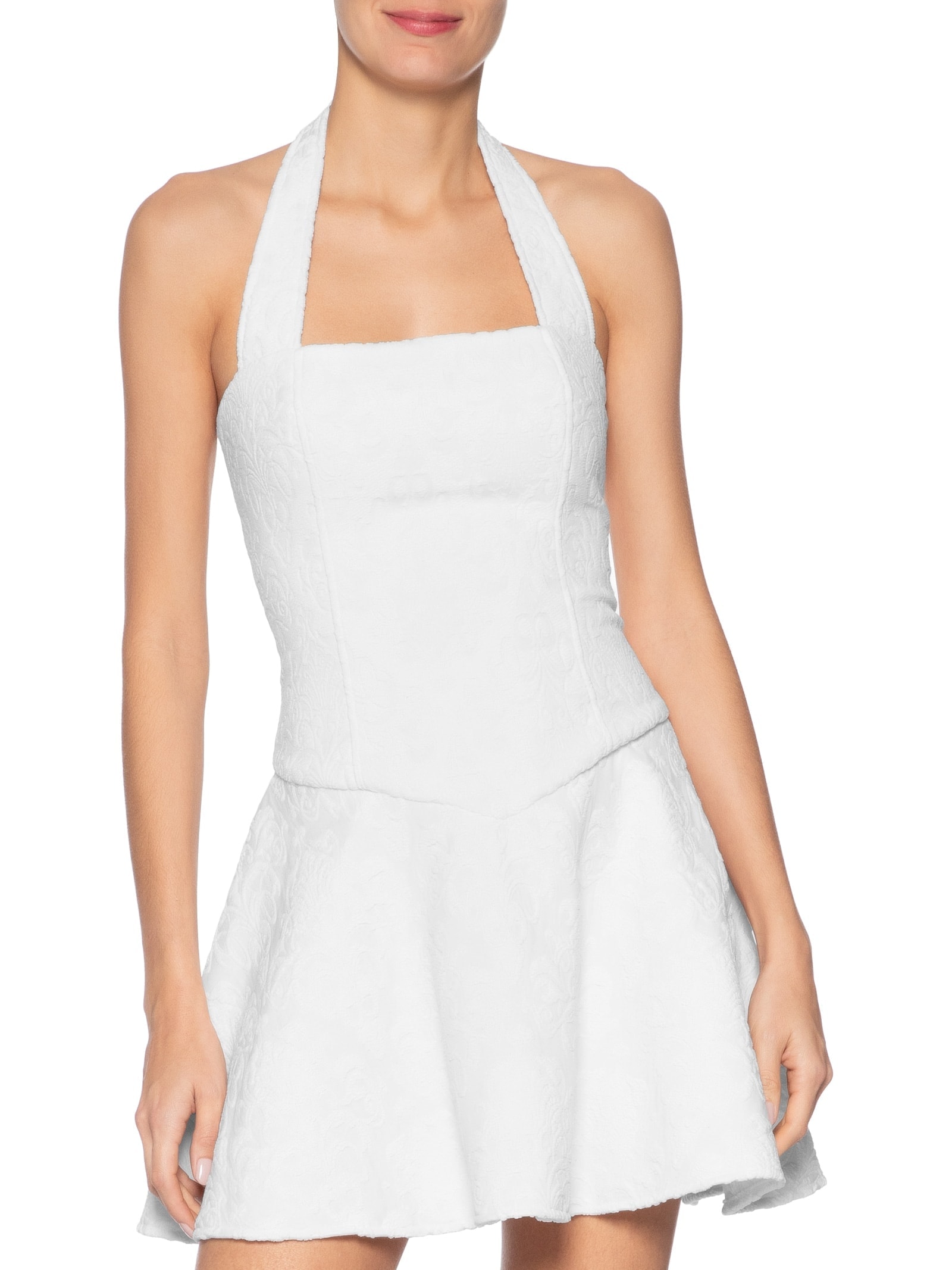 Vestido Curto Frente Única Em Jacquard Branco '2Essential