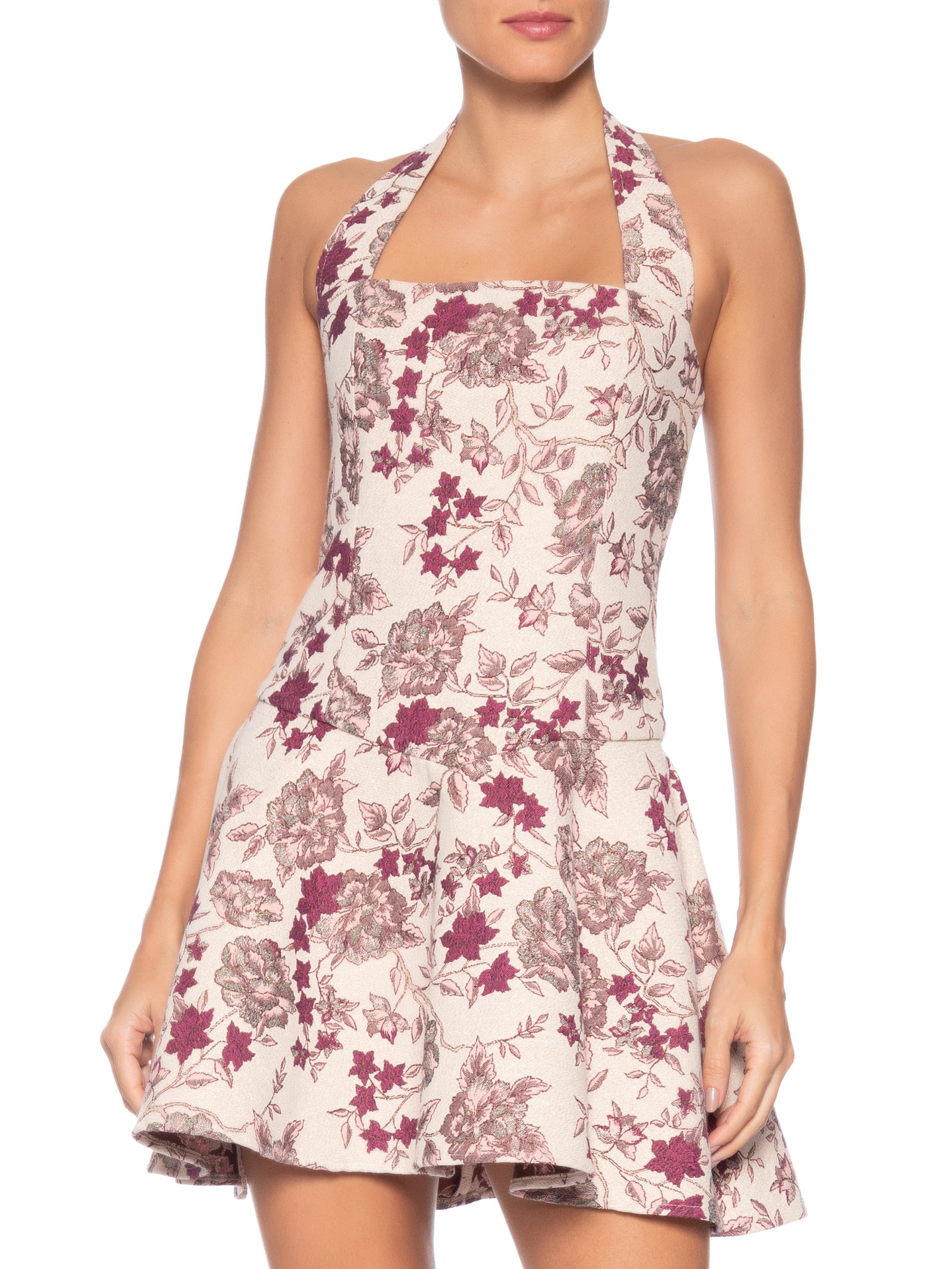 Vestido Curto Frente Única Em Jacquard Rosa '2Essential