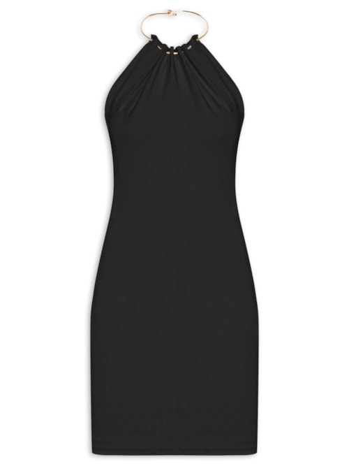 Vestido Curto Frente Única Malha Pesada - Preto