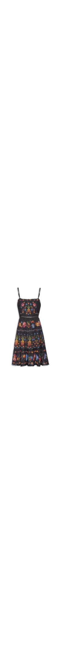 Vestido Curto Fruta Bordada - Preto